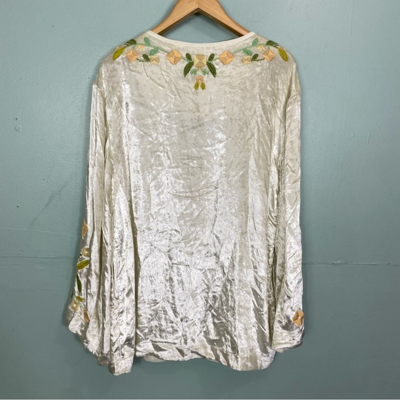 Free People Ember Embroidered‎ Tunic Floral Velvet Cream Large - Picture 6 of 7